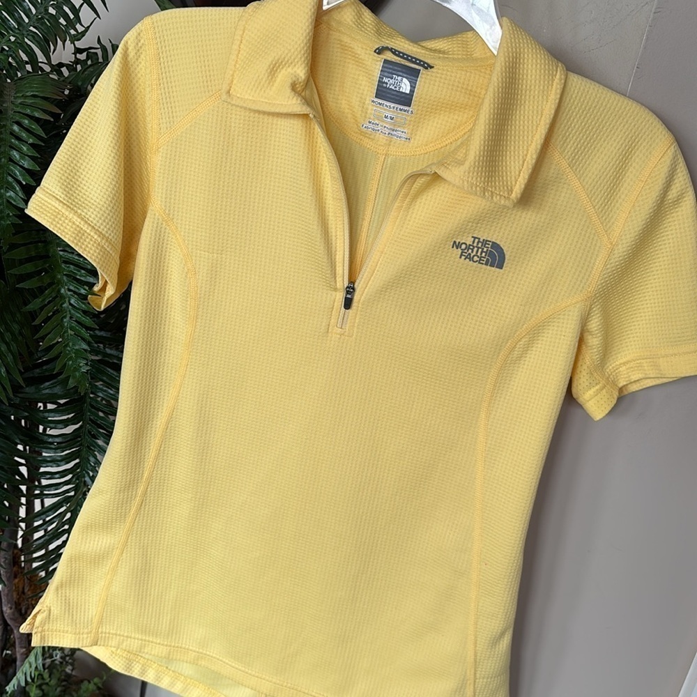 The North Face Vapor Wick Yellow Quarter Zip Short Sleeved Polo Top Golf Shirt - Picture 7 of 14